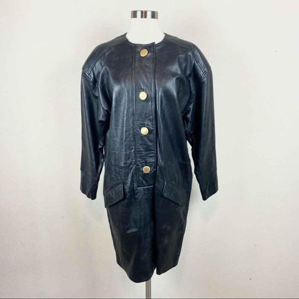 Bloomingdales Black Leather Midi Coat